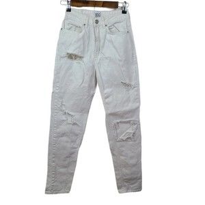 BDG White Distressed High Rise Straight Leg Mom Jean 24 Womens